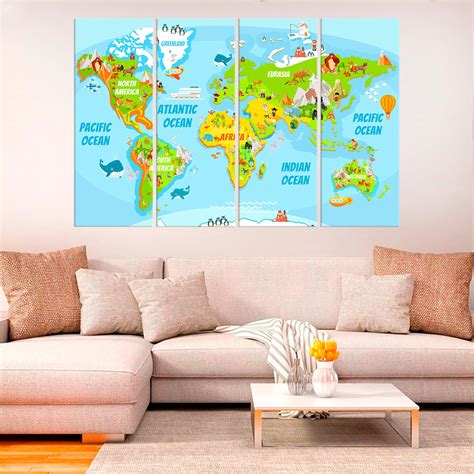 Kids World Map Childrens Wall Art Christmas Gift Nursery Room | Etsy