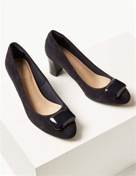 Marks & Spencer Suede Almond Toe Trim Court Shoes in Navy (Blue) - Lyst