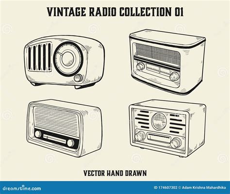 Vintage Radio Collection Vector Hand Drawn Stock Vector - Illustration ...