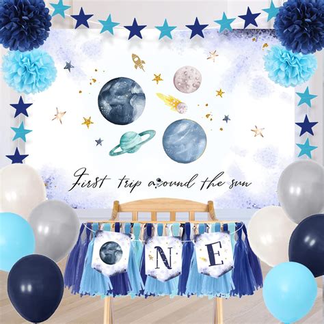 Buy First Trip Around The Sun Birthday Decorations Space Theme 1st Birthday Banner Outer Space ...