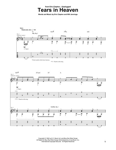 tears in heavenコード - Eric Clapton "Tears In Heaven" Guitar Tab in A ...