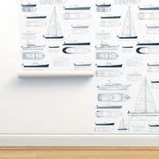 Zurn Yacht Design Wallpaper - Blue on Wallpaper | Spoonflower