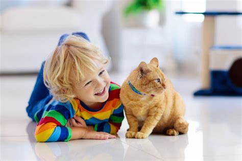 Child Playing with Cat at Home. Kids and Pets Stock Image - Image of love, kids: 187698519