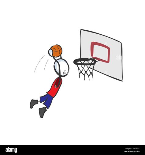 Basketball player score. High jump. Hand drawn. Stickman cartoon ...