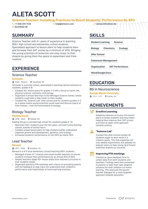 5 Science Teacher Resume Examples & Guide for 2023