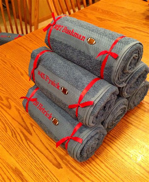 Senior football gifts. Embroidered bath towels. Cost under $10 ...