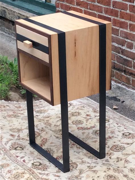 Hand Made Custom Night Stands, Made To Order, Walnut And Maple With Steel Straps by Studio4ri ...