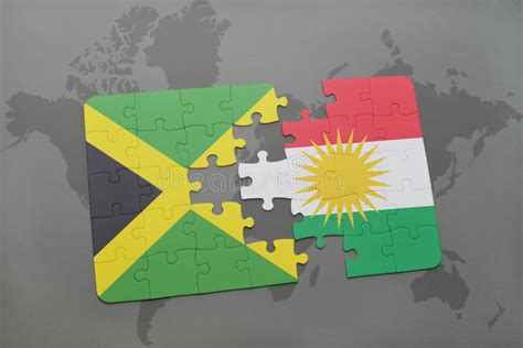 Puzzle with the National Flag of Jamaica and Kurdistan on a World Map Stock Illustration ...