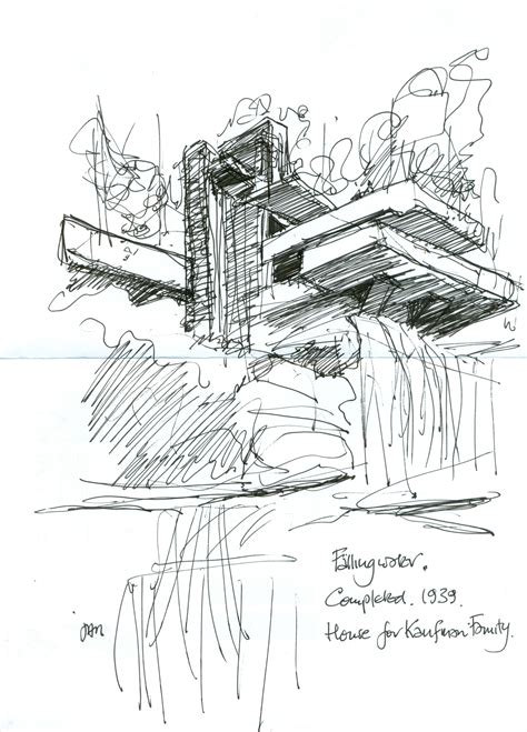 Frank lloyd wright sketches, Frank lloyd wright drawings, Falling water frank lloyd wright