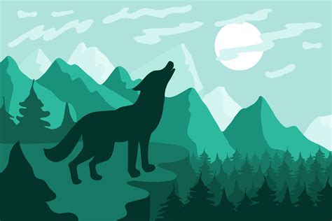 Landscape with wolf silhouette flat vector illustration 1933470 Vector ...