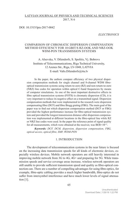 (PDF) Comparison of Chromatic Dispersion Compensation Method Efficiency for 10 Gbit/S RZ-OOK and ...