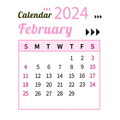 February 2024 Calendar Simple Pink, 2024, February, Year PNG and Vector ...