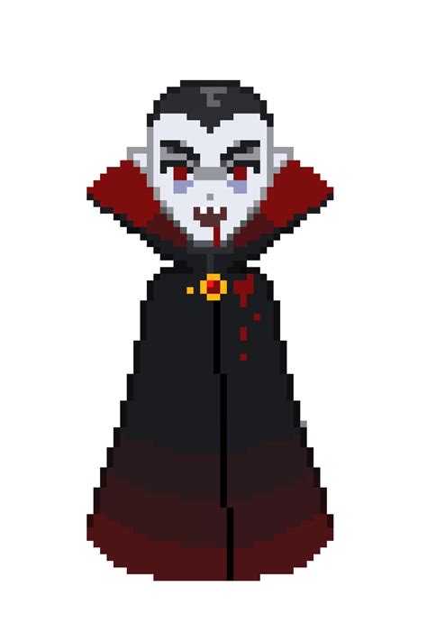 An 8 bit retro styled pixel art illustration of a spooky blood vampire. 19017598 PNG