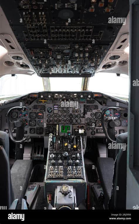 A closeup of the cockpit and of a commercial aircraft Douglas DC-9 Stock Photo - Alamy