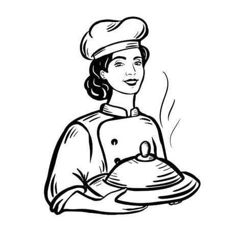 Premium Vector | Beautiful chef cook woman holding a dish in her hands ...