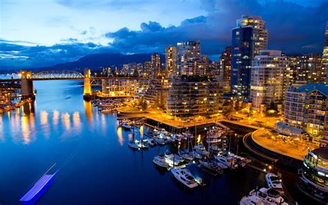 vancouver, Canada, Cities, Hdr, Night, Lights, Architecture, Buildings, Water, Waterways, Marina ...