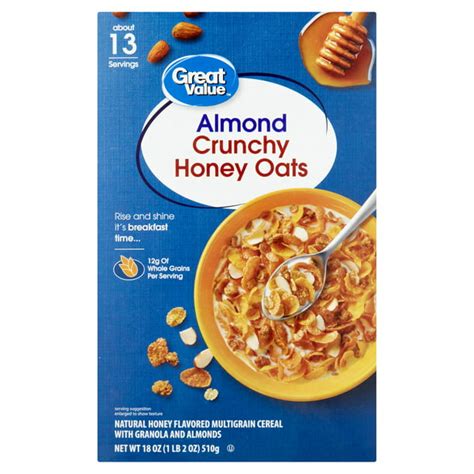 Great Value Almond Crunchy Honey Oats Cereal, 18 oz - Walmart.com