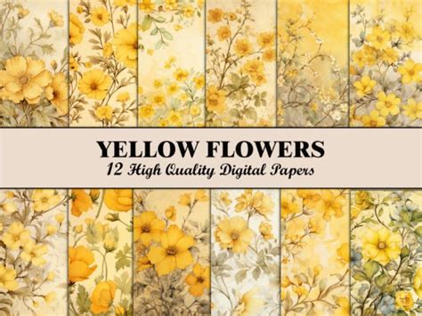 Yellow Floral Scrapbook Paper Graphic by Wildflower Publishing · Creative Fabrica