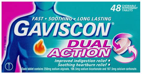 Gaviscon Dual Action Chewable Tablets Peppermint Heartburn ...