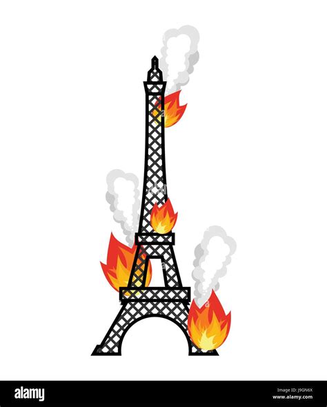 Eiffel Tower fire. Flame in Paris. Disaster Stock Vector Image & Art ...