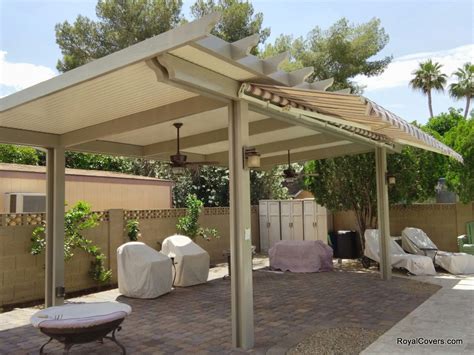 Freestanding Alumawood patio cover with retractable awning