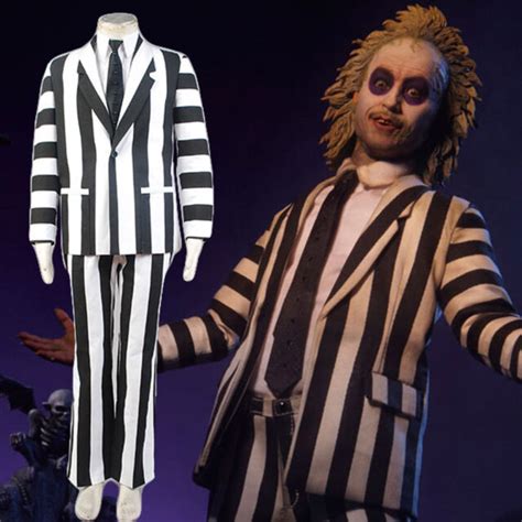 Adult Beetlejuice Cosplay Costume Michael Keaton Black&White Blazer Suit Outfit/ | eBay