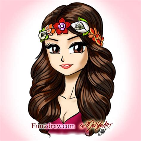 Famous pop star Selena Gomez, drawn in an anime / manga style in a ...