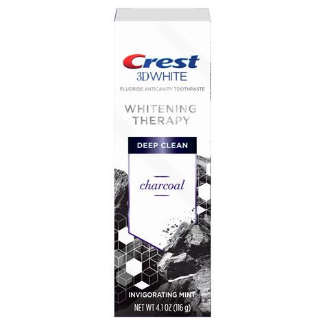 Crest 3D White Whitening Therapy Charcoal Deep Clean Fluoride Toothpaste, Invigorating Mint, 4.1 ...