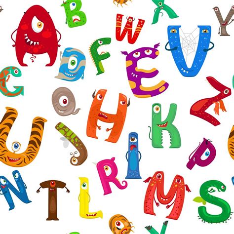 Cartoon monsters alphabet seamless pattern By SmartStartStocker | TheHungryJPEG