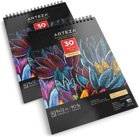 Black Paper Sketch Pad, 9" x 12", 30 Sheets | ARTEZA