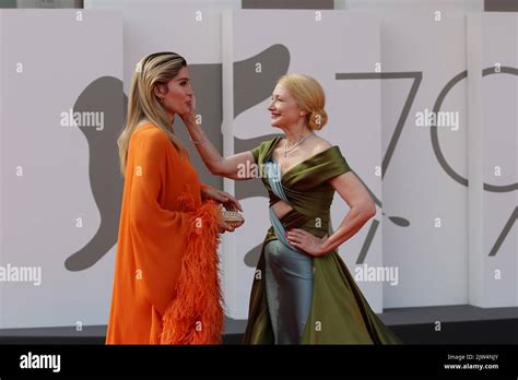 Italy, Lido di Venezia, September 3, 2022 : (L) Trace Lysette and Patricia Clarkson attend red ...