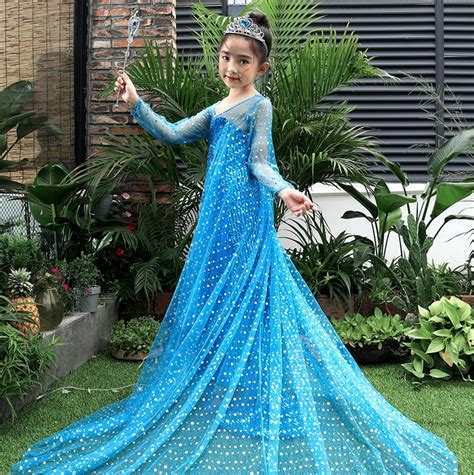 Aliexpress.com : Buy Princess Elsa and Anna Dress Girls long blue roseo dresses Cosplay Costume ...