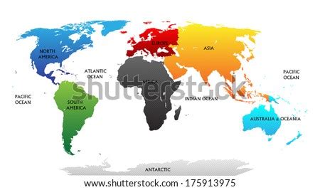 World Map Highlighted Continents Different Colors Stock Vector 175913975 - Shutterstock