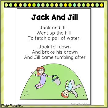 Jack And Jill Printable Poem For Poetry and Music and Movement Activities