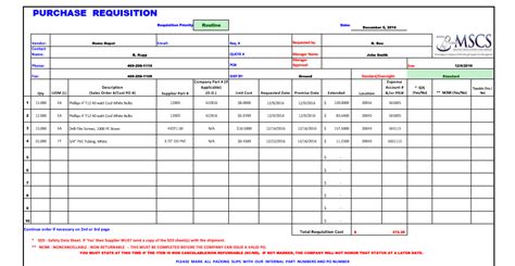 Purchase Requisition Template - Home