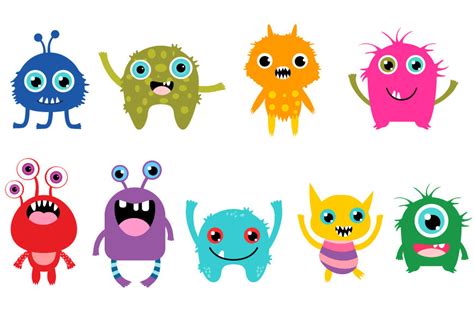 Little Monsters Clipart Set, Cute Cartoon Monster By Pravokrugulnik | TheHungryJPEG