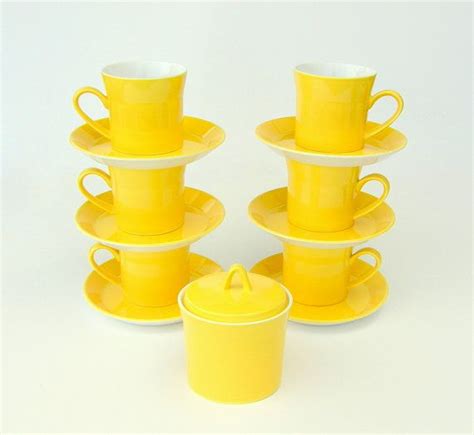 Mod Yellow Coffee Cups & Saucers Sugar Bowl by SusabellaBrownstein ...