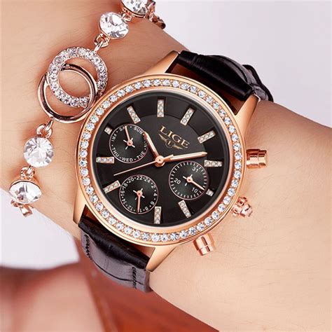 Women Watches LIGE Luxury Brand Girl Quartz Watch Casual Leather Ladies Dress Watches Women ...