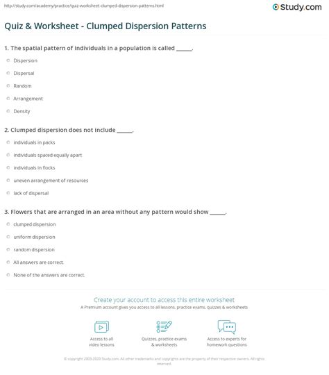 Quiz & Worksheet - Clumped Dispersion Patterns | Study.com