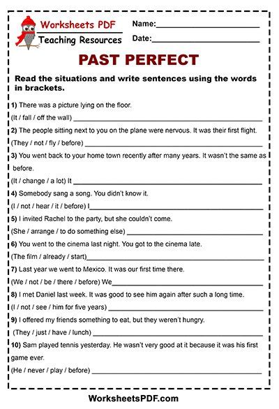 Past Perfect Tense Exercises - Worksheets PDF