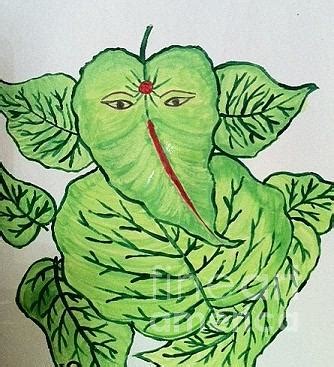 Leaf Ganesha Painting by Kallini Kallini