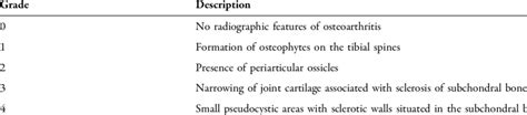 Kellgren and Lawrence classification scale for knee osteoarthritis ...