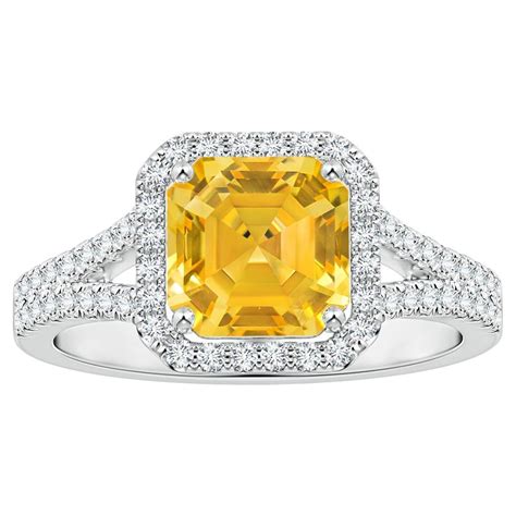 Customizable Angara Gia Certified Emerald-Cut Yellow Sapphire and Diamond Ring in Platinum For ...