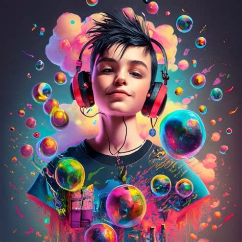 a BLACK short-haired boy playing DJ with headphones, fluffy realistic ...