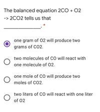 Answered: The balanced equation 2CO + O2 -> 2CO2… | bartleby