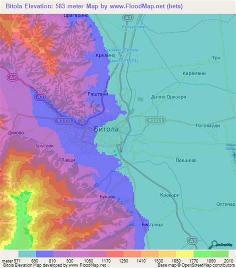 Elevation of Bitola,Macedonia Elevation Map, Topography, Contour