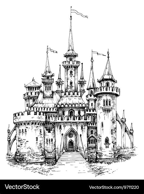 Castle front view Pencil hand drawing ready to Vector Image