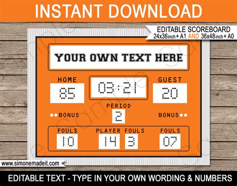 Printable Basketball Scoreboard Template | Basketball Signs