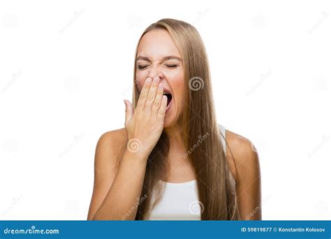 Woman Yawns of Boredom on White Background Stock Image - Image of look, hand: 59819877