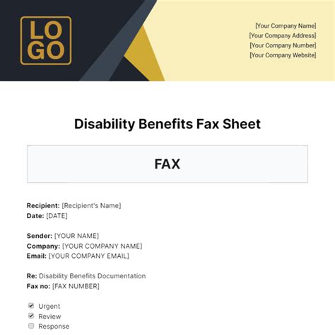 Disability Benefits Fax Sheet Template - Edit Online & Download Example | Template.net